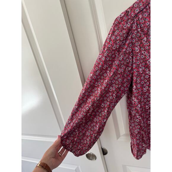 Xirena Sadie Snap Button Down Cotton Balloon Sleeve Floral V Neck Blouse Small - Picture 4 of 6